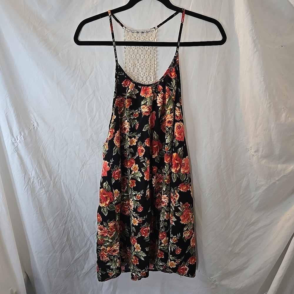 Forever 21 Floral Strappy Sleeve Crochet Back Dress Boho Peasant Cottagecore L